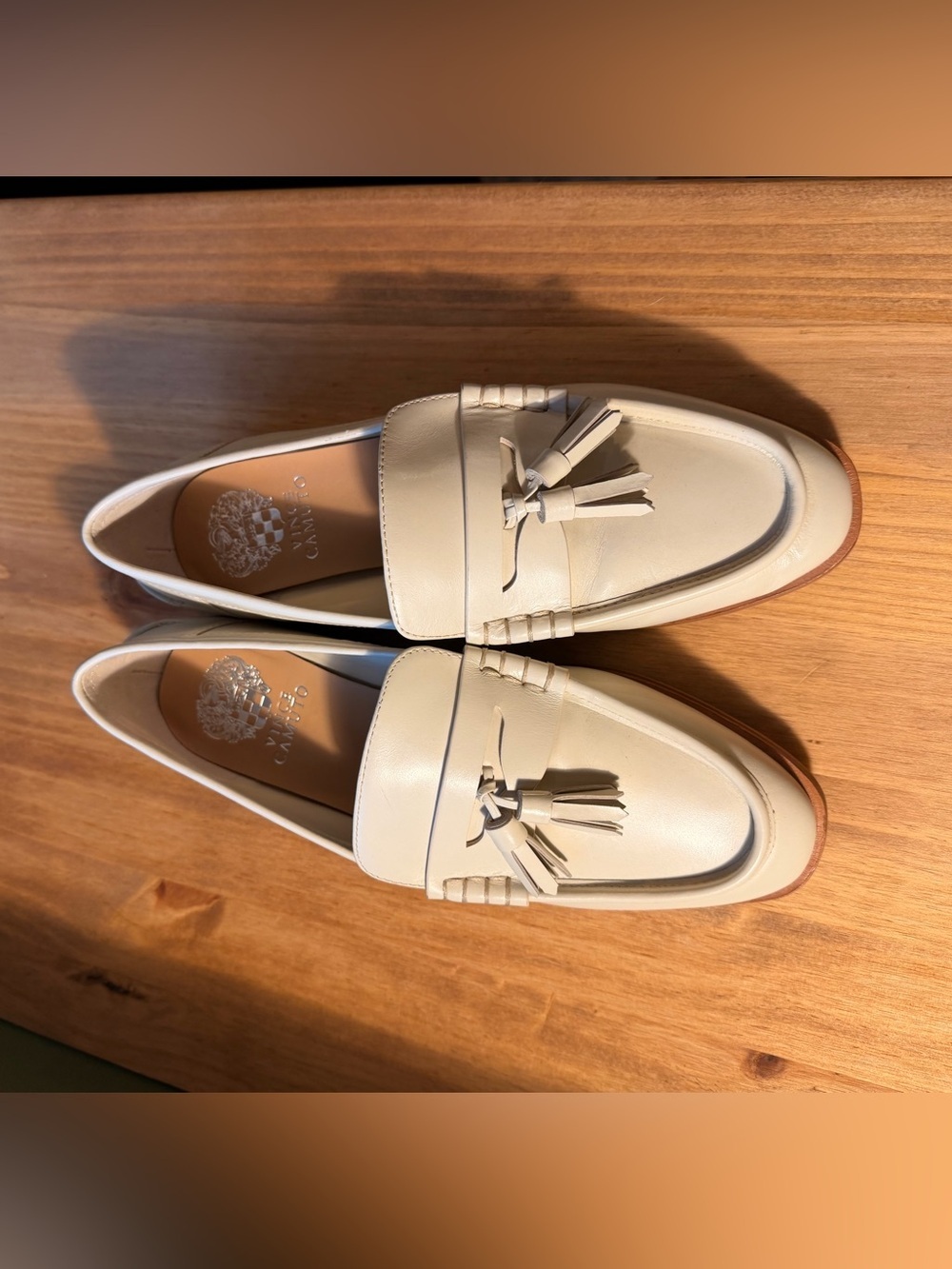 Vince Camuto Cream Leather Tassel Loafers - Picture 4 of 6